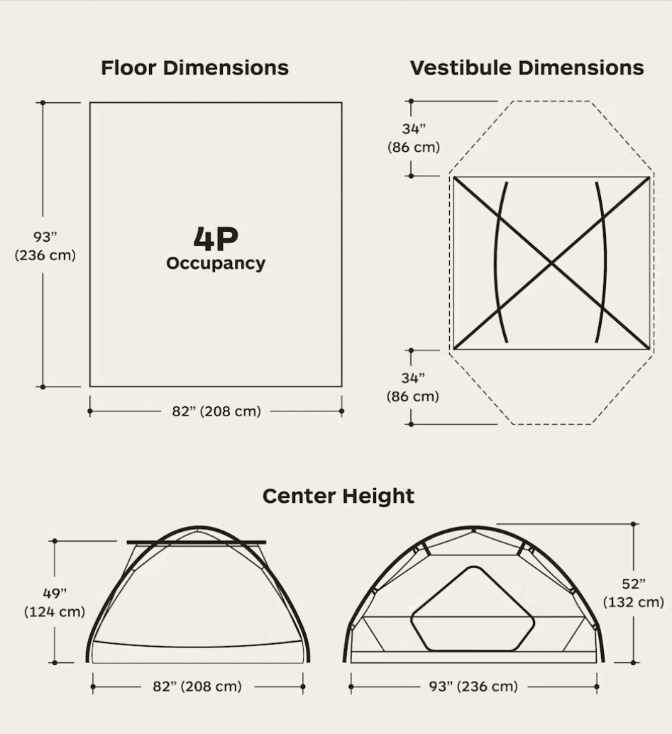 Dimensions of the Marmot Tungsten 4 person backpacking tent