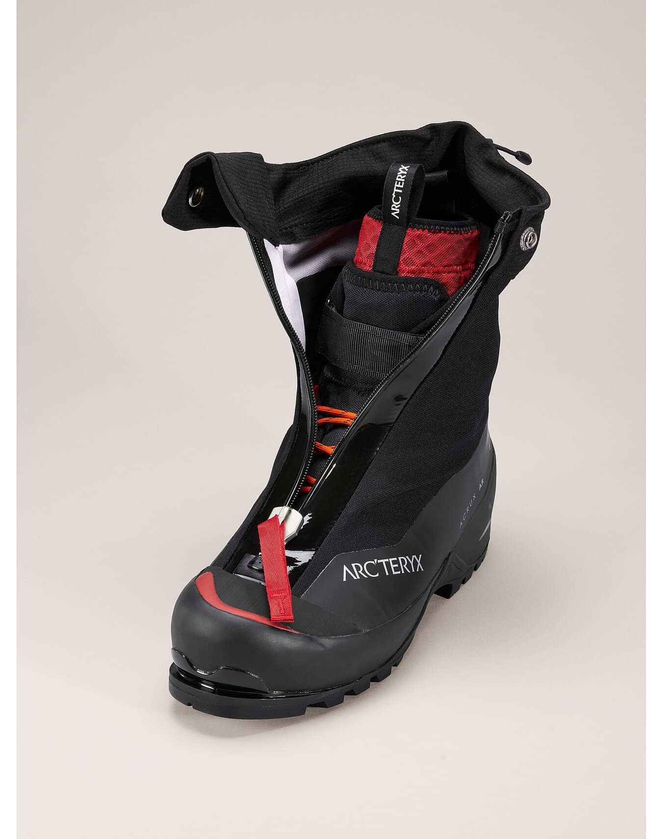 Arcteryx Acrux AR mountaineering boot unzipped.