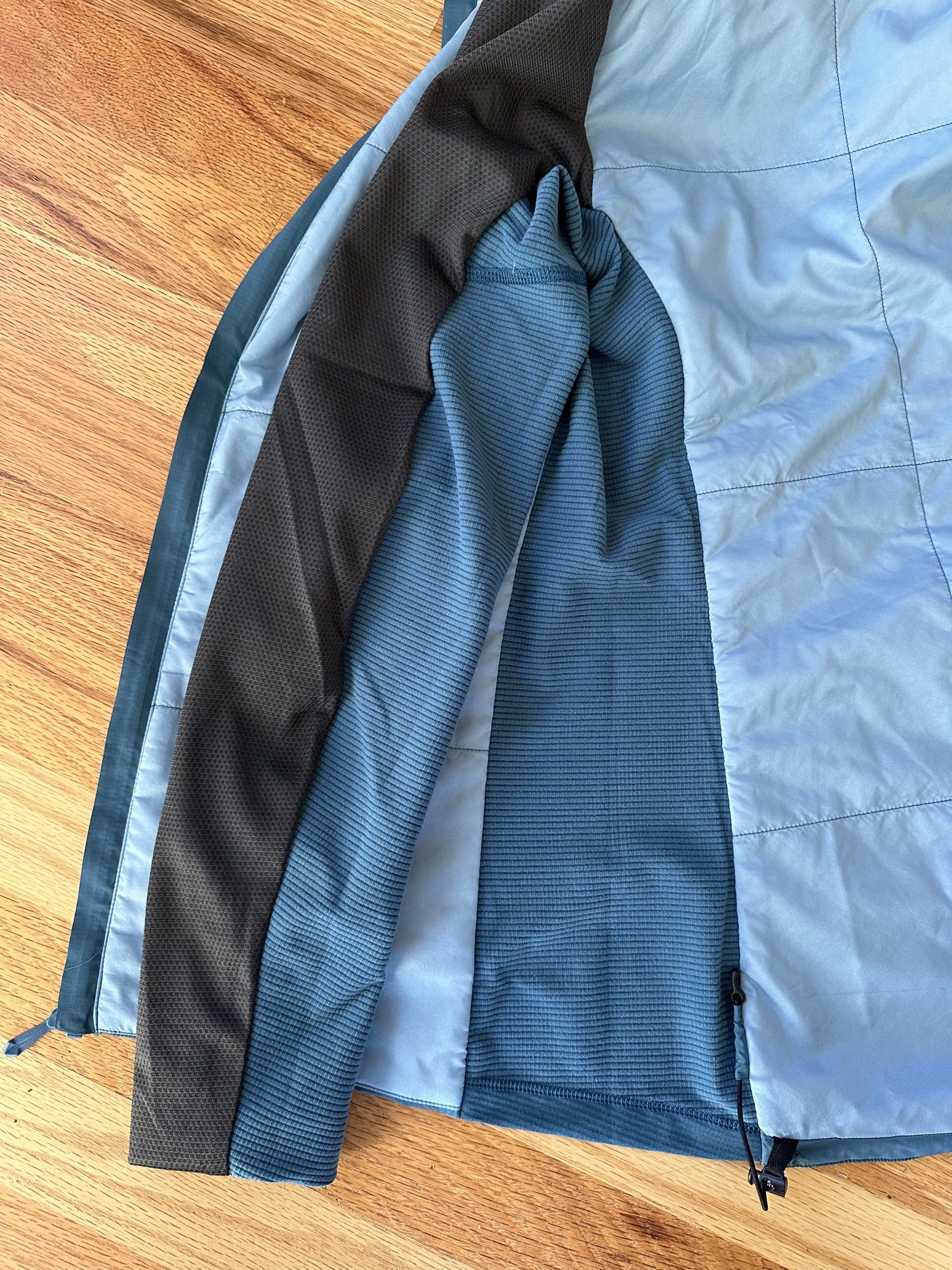 The inside of the fleece side panel on the Arc'teryx Atom SL Hoody