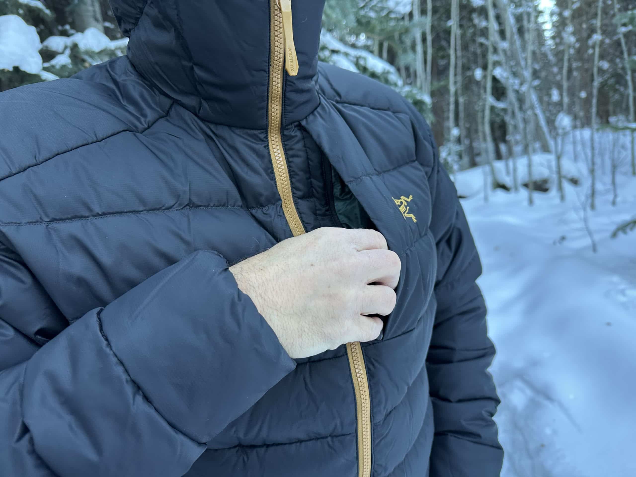 Cloesup image of the chest pocket on the Arc'teryx Thorium Hoody