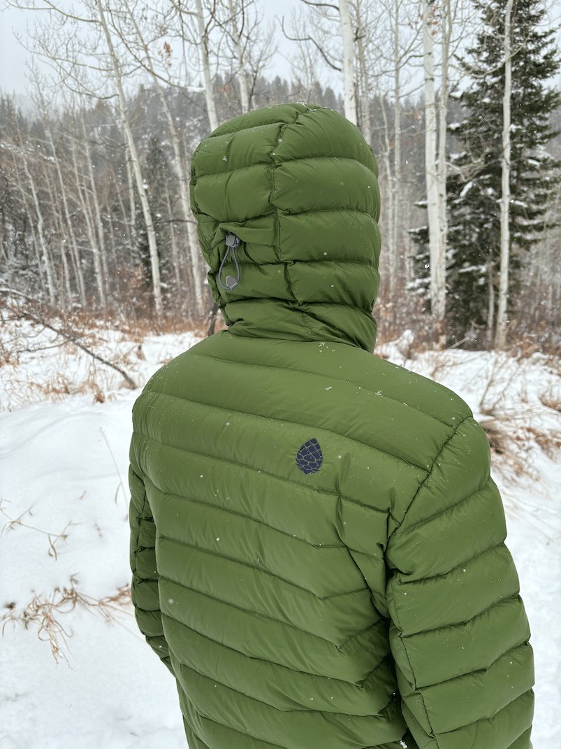 An image of the hood on the Stio Hometown Down hooded jacket.