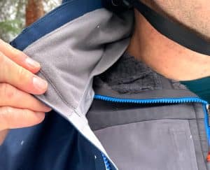 Stio Environ Jacket's brushed fleece tricot on the interior of the collar and chin guard add comfort and warmth