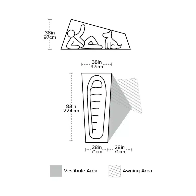 Copper_Spur_HV_UL1_dimensions Floor diagram for the Big Agnes Copper Spur UL1 ultralight backpacking tent.
