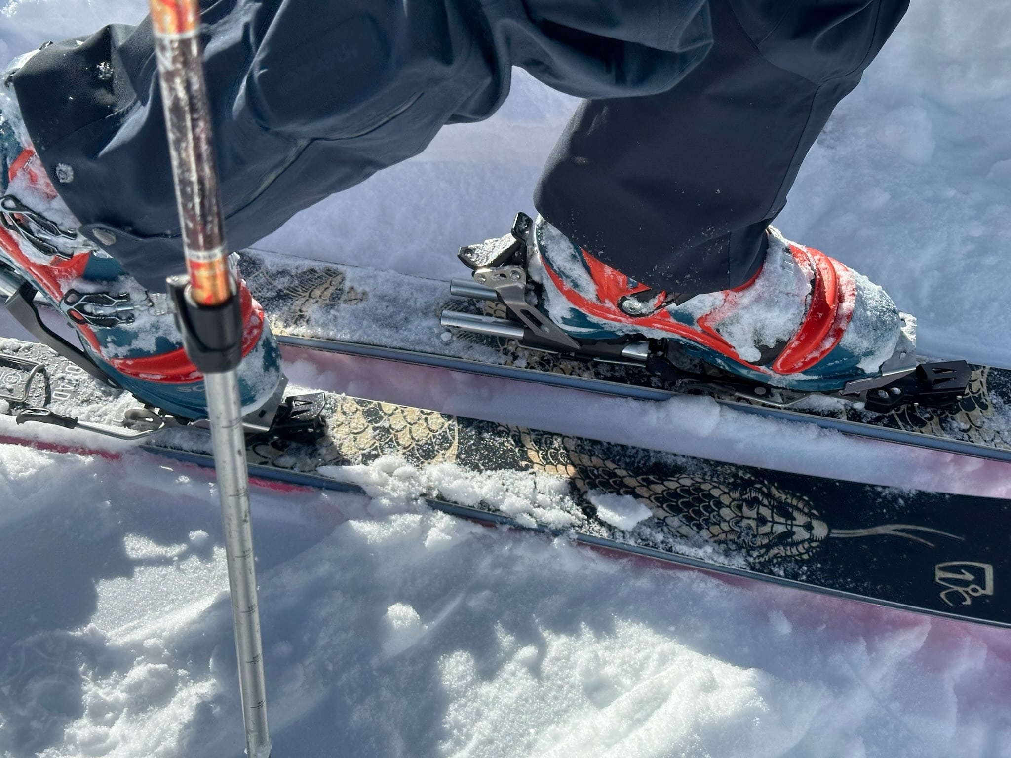 The edge protection on the Patagonia Stormstride ski pants