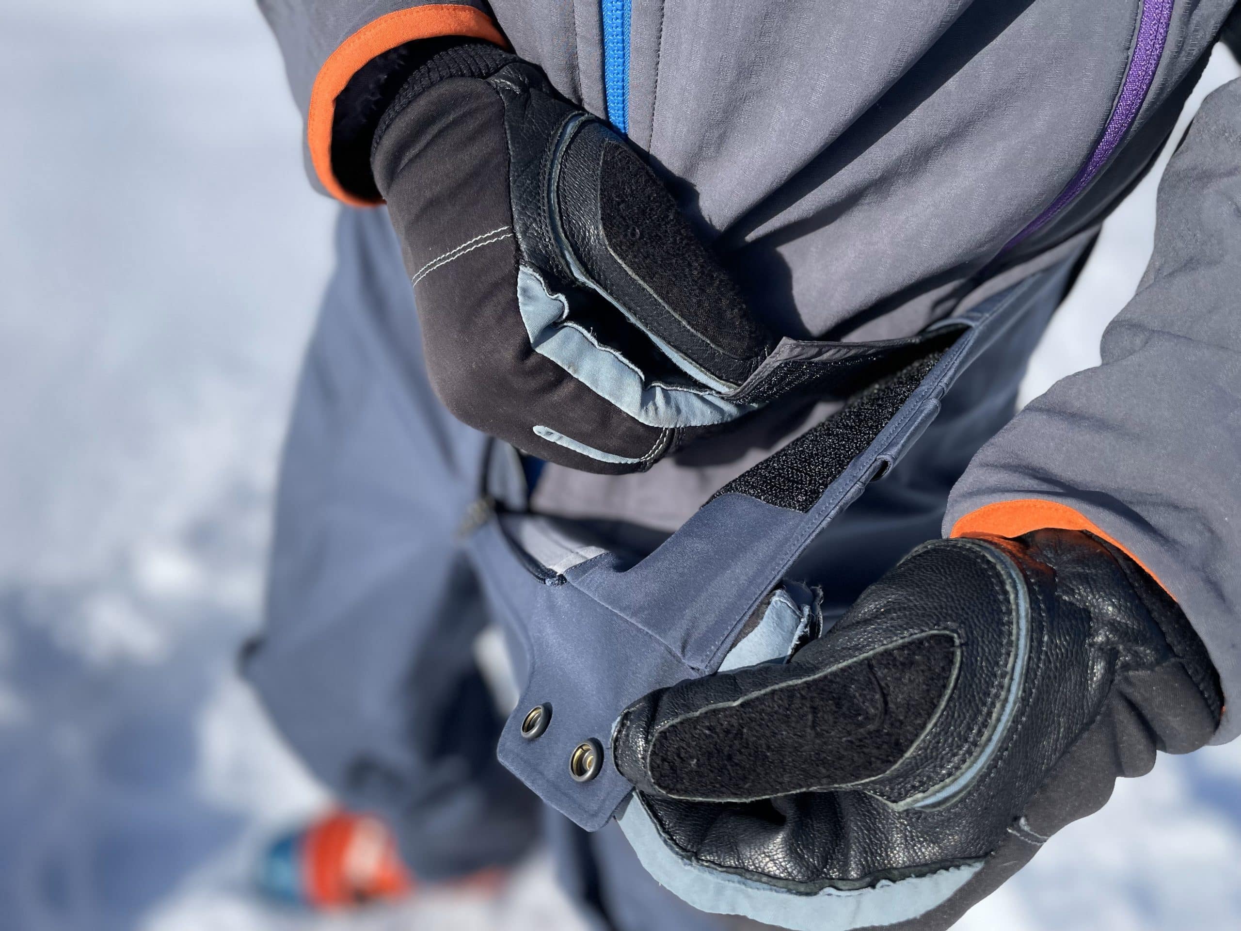 The waist adjustment on the Patagonia Stormstride ski pants