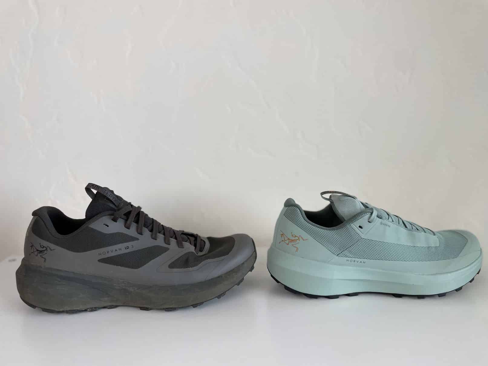 A Arc'teryx Norvan LD 3 side by side with an Arc'teryx Norvan 4.