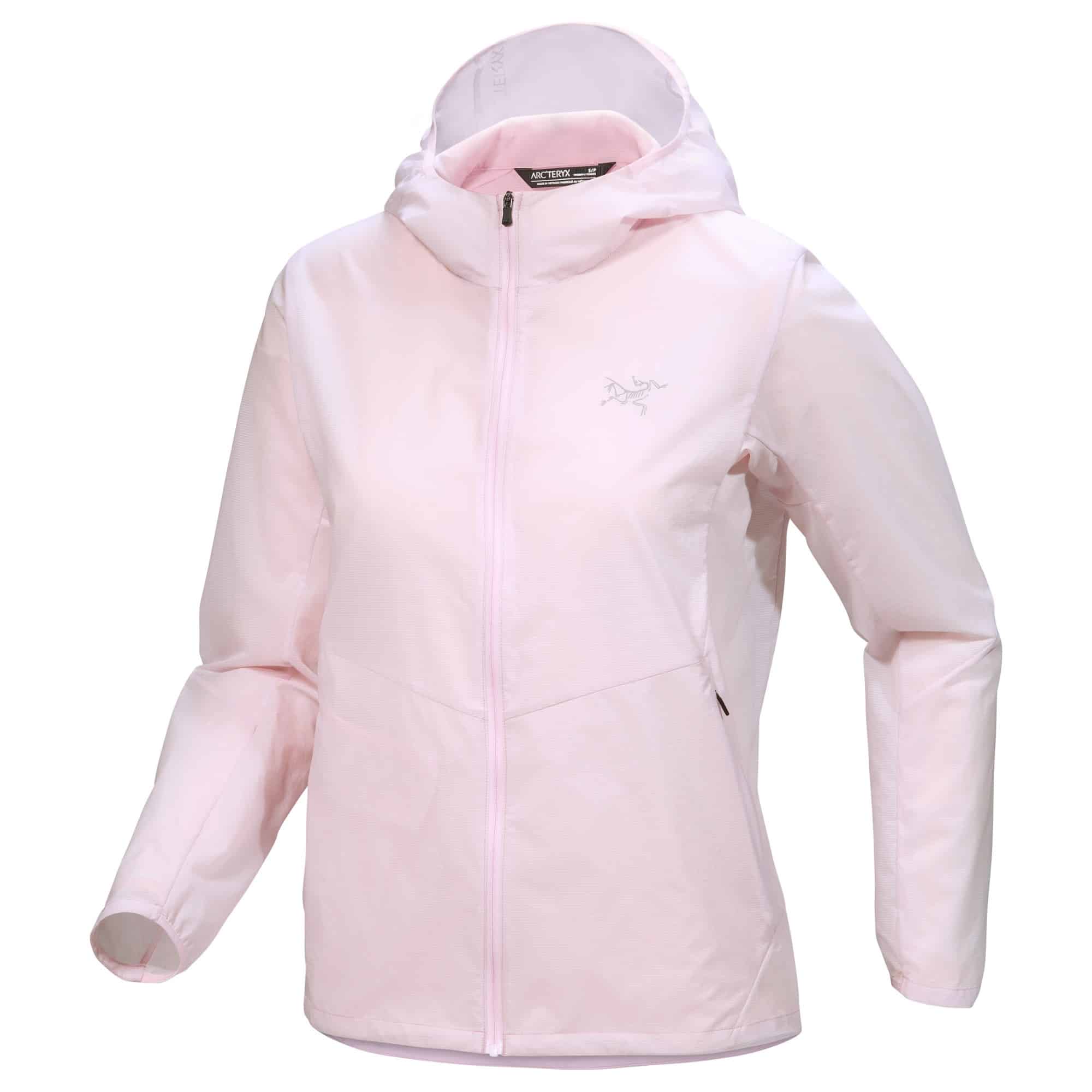 The women's Arc'teryx Incendo Airshell Hoody in pink glow.