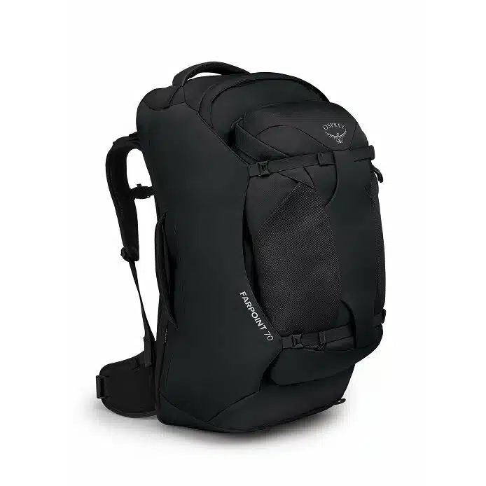 The Osprey Farpoint 70L travel backpack.