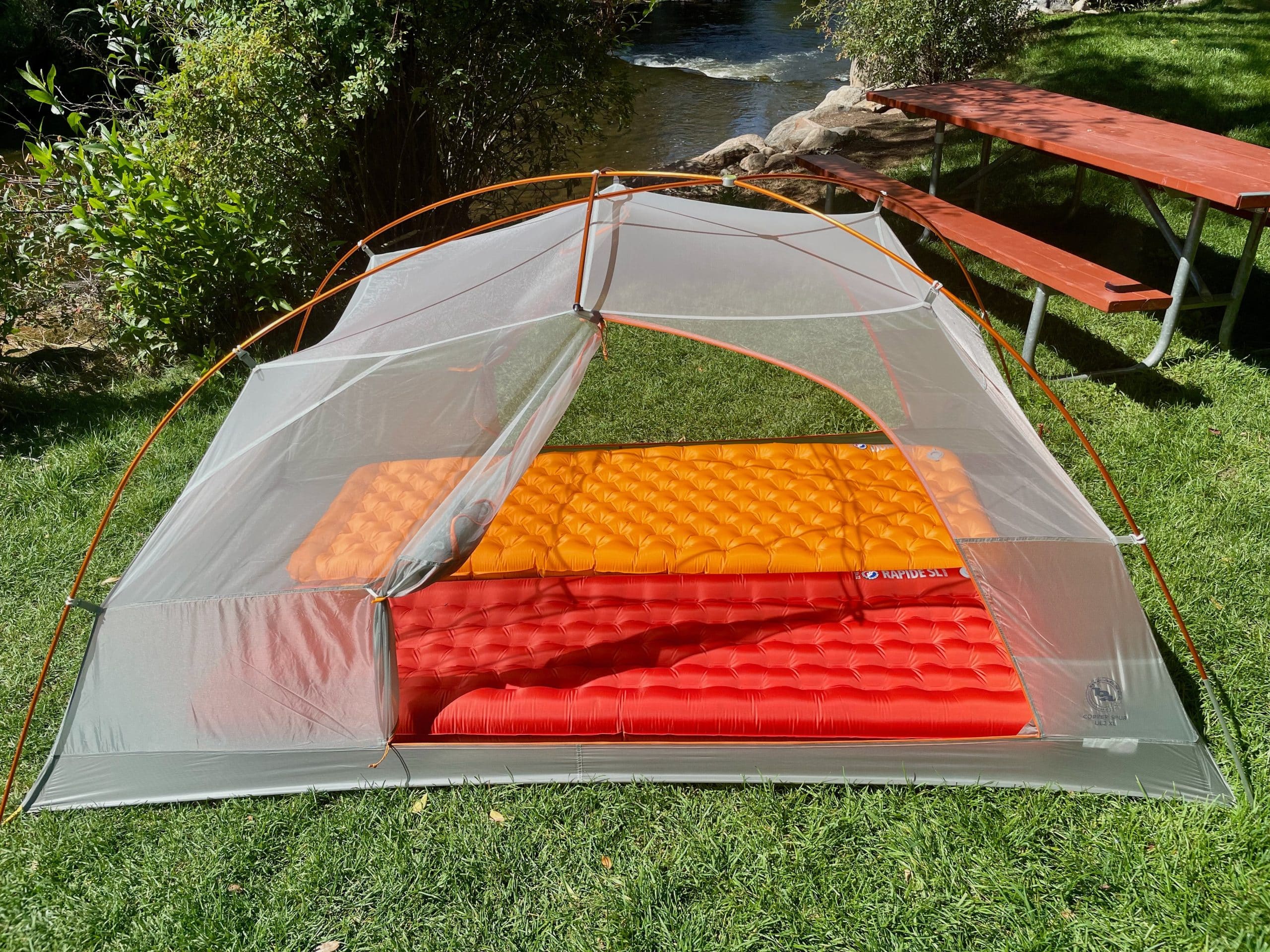 The Big Agnes Copper Spur UL2 XL tent without the rain fly on.