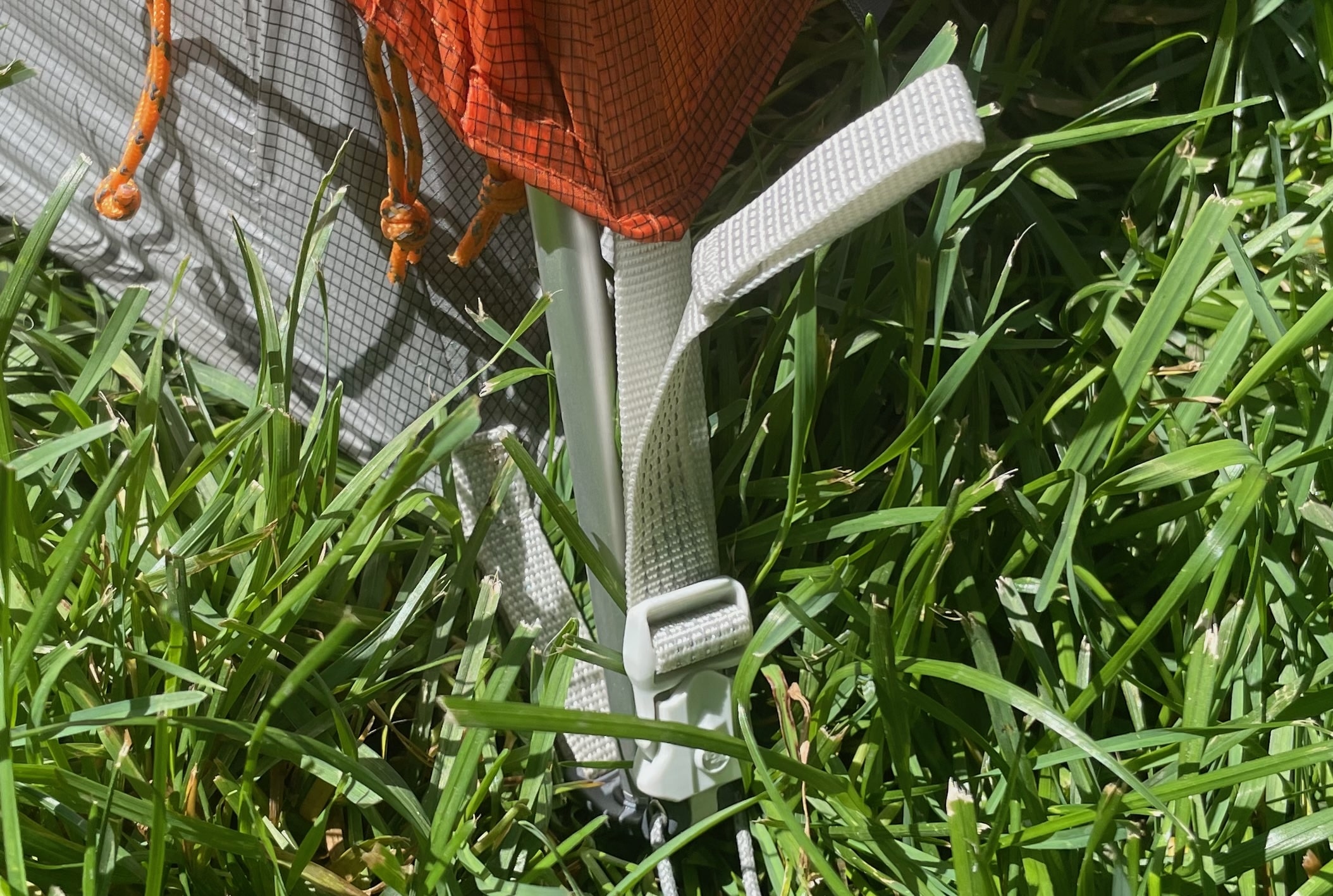 The color coded webbing and pole on a Big Agnes Copper Spur UL2 tent.