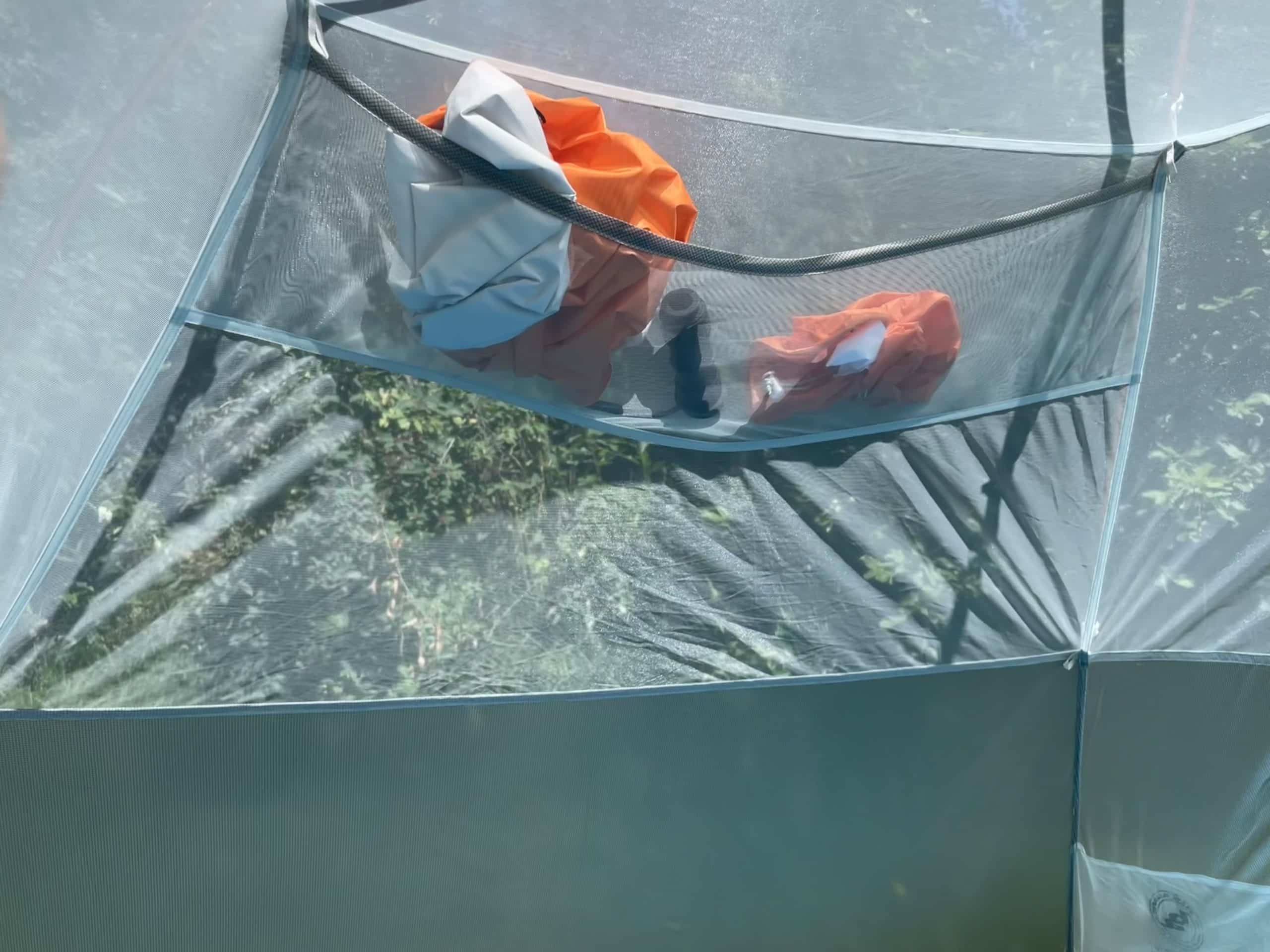 The pocket at the head of a Copper Spur UL2 ultralight backpacking tent.