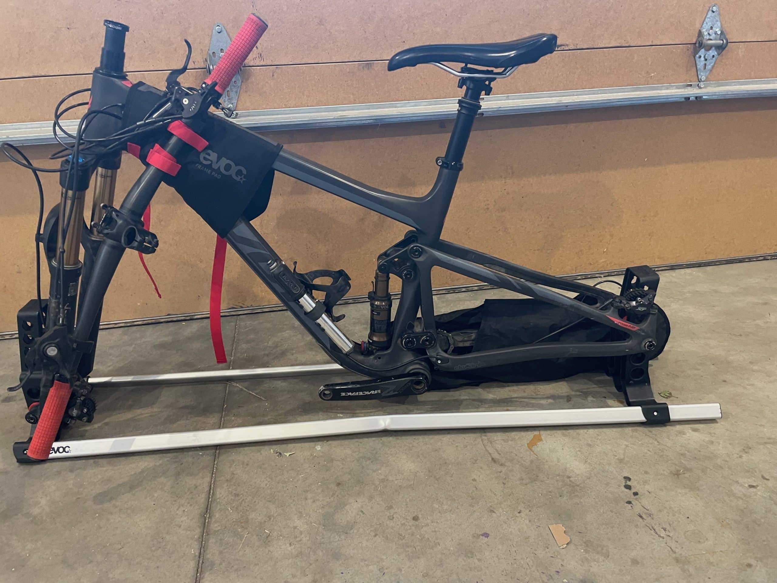 A mountain bike in the Evoc Bike Stand Pro