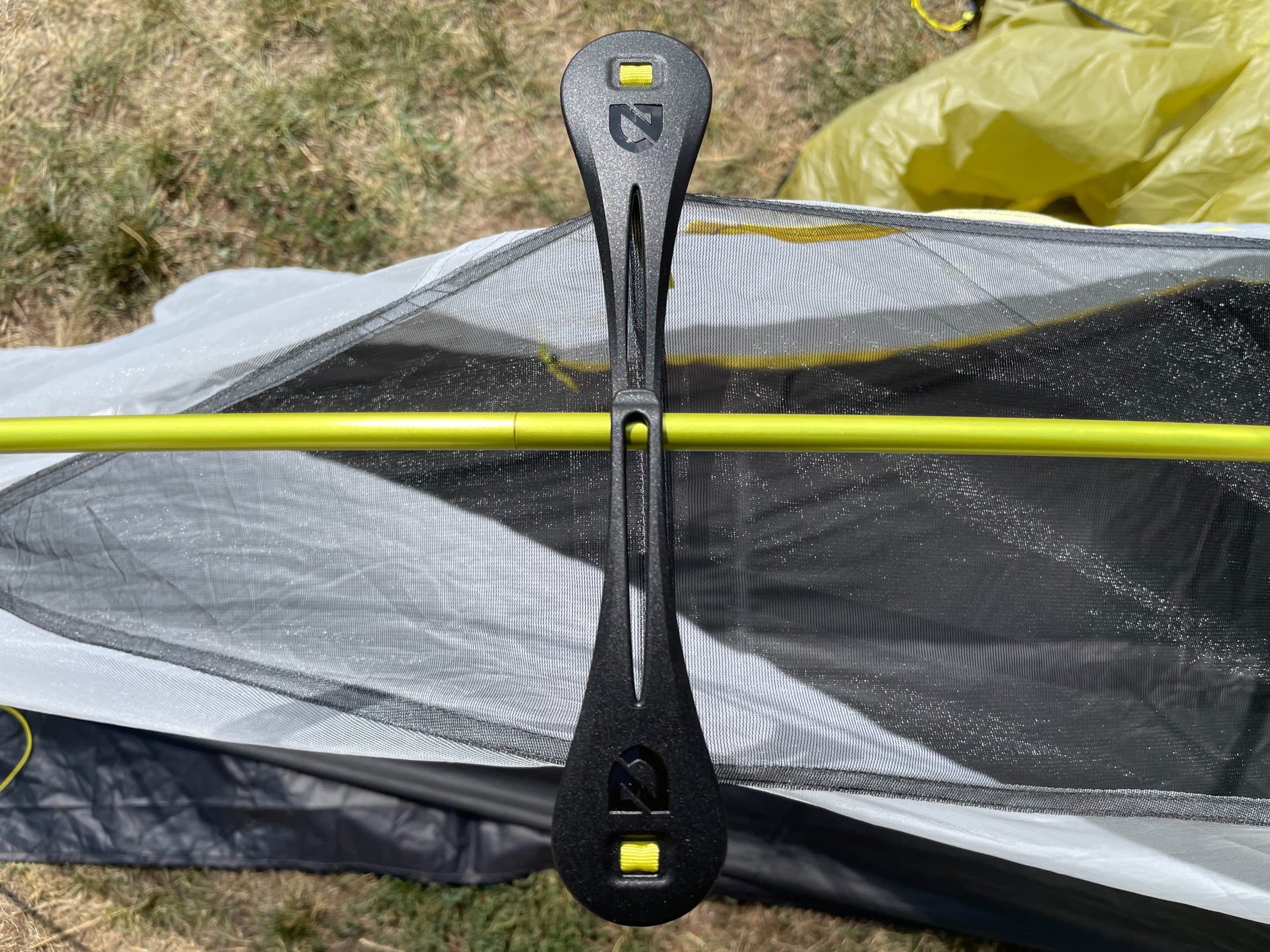 The Flybar on the Nemo Hornet OSMO 1 ultralight backpacking tent.
