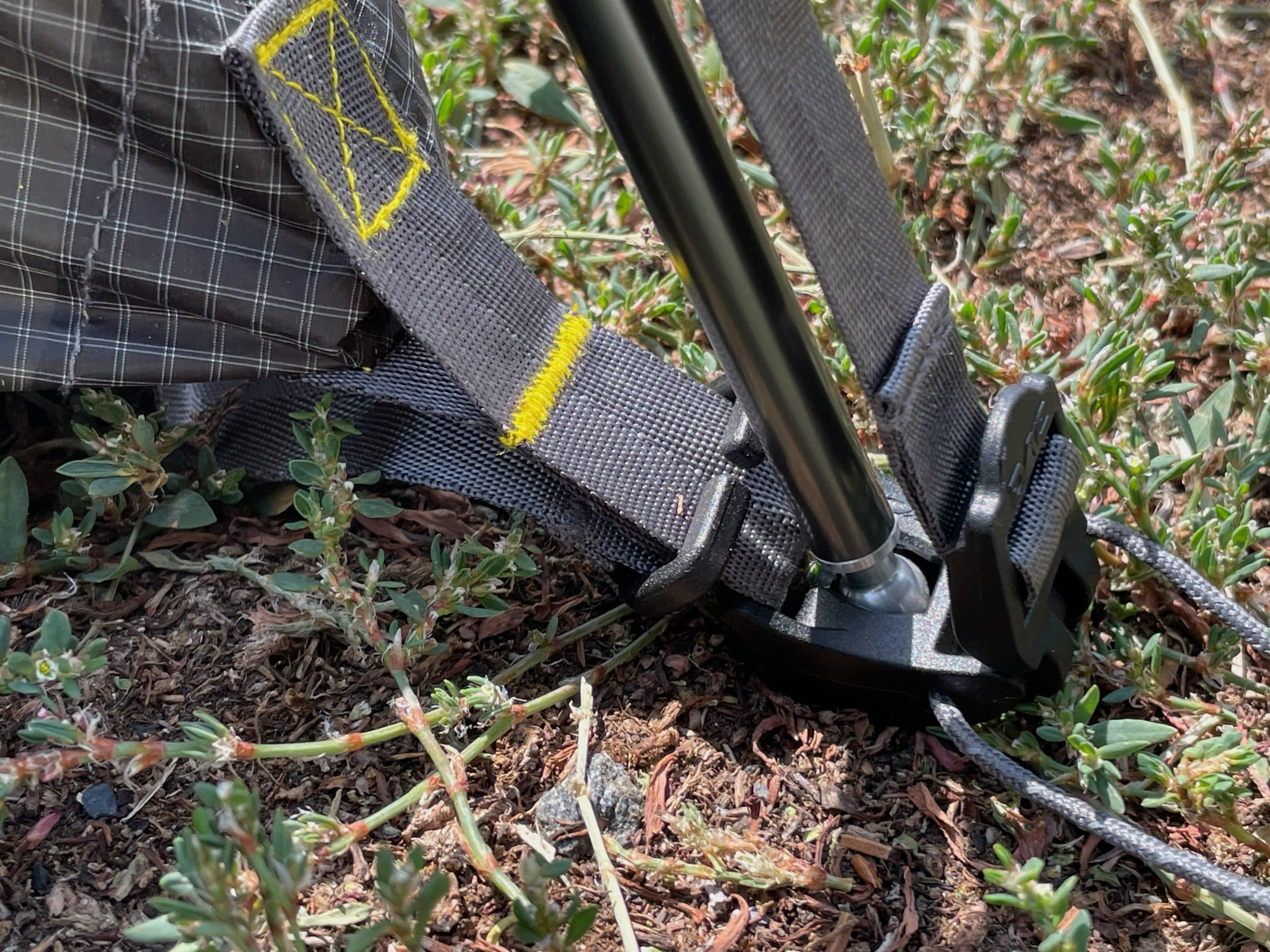 Closeup image showing how the pole attaches to the Nemo Hornet ultralight backpacking tent.