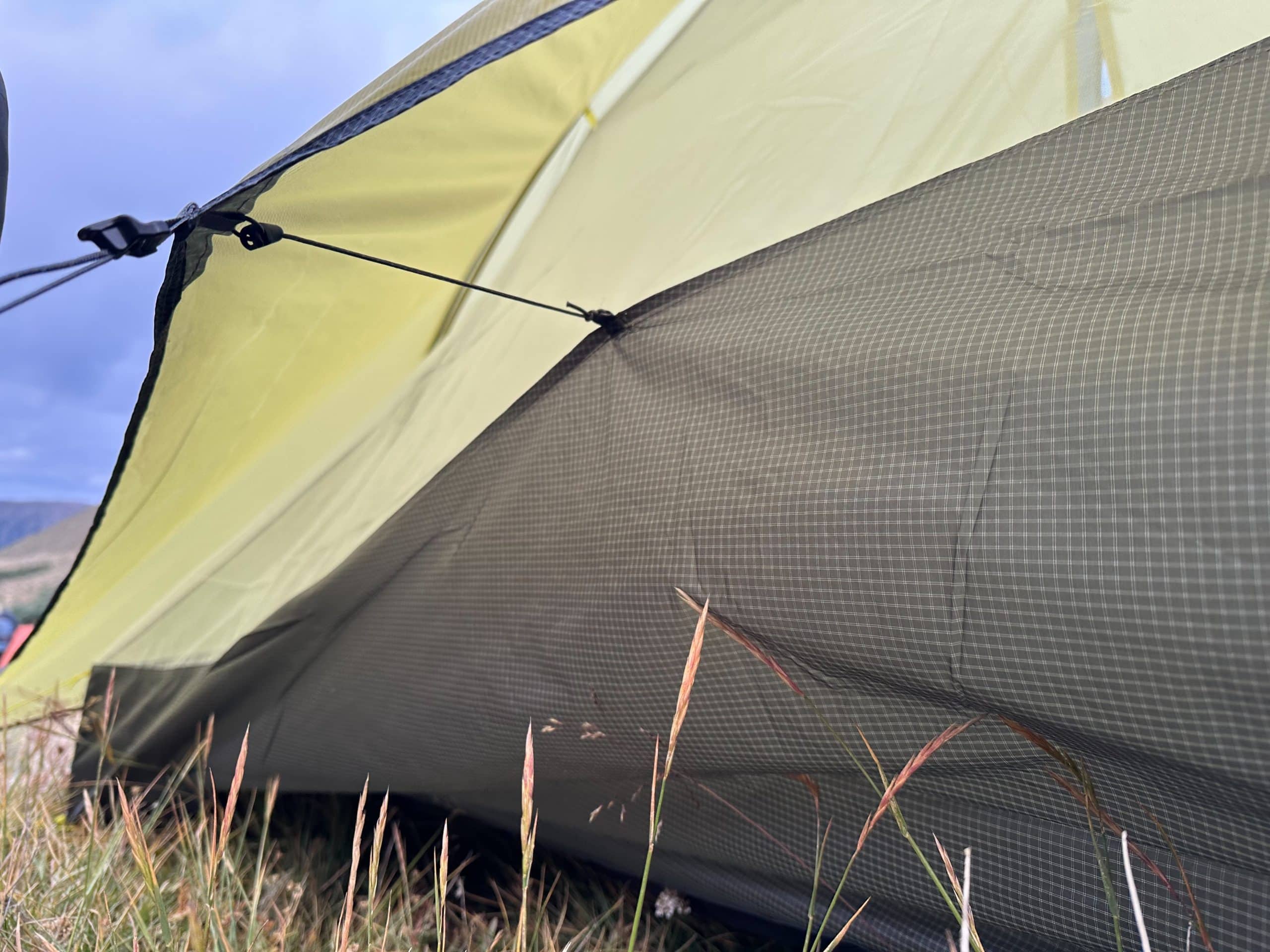 The Volumizing guy-out on a Nemo Hornet OSMO ultralight backpacking tent.