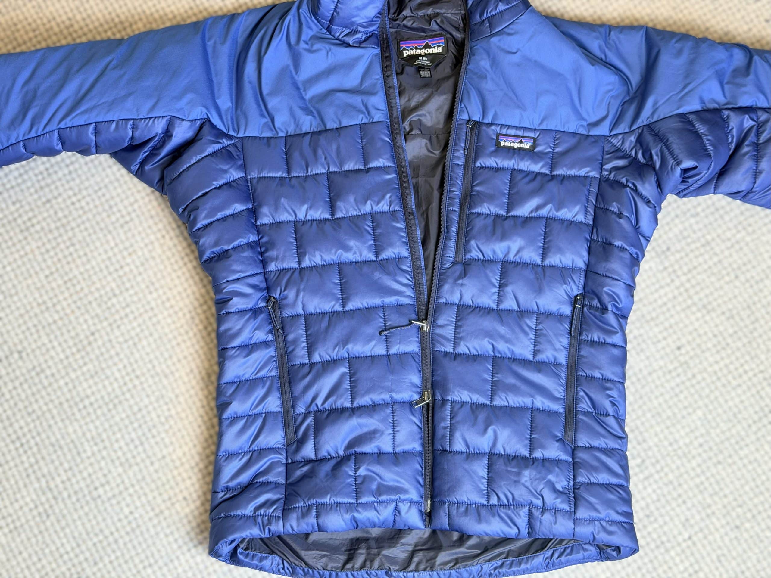 A blue Patagonia Hi-Loft Nano Puff jacket.