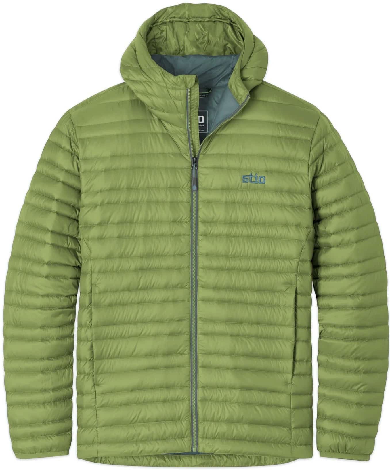 The Stio Pinion lightweight down jacket in terrain green.