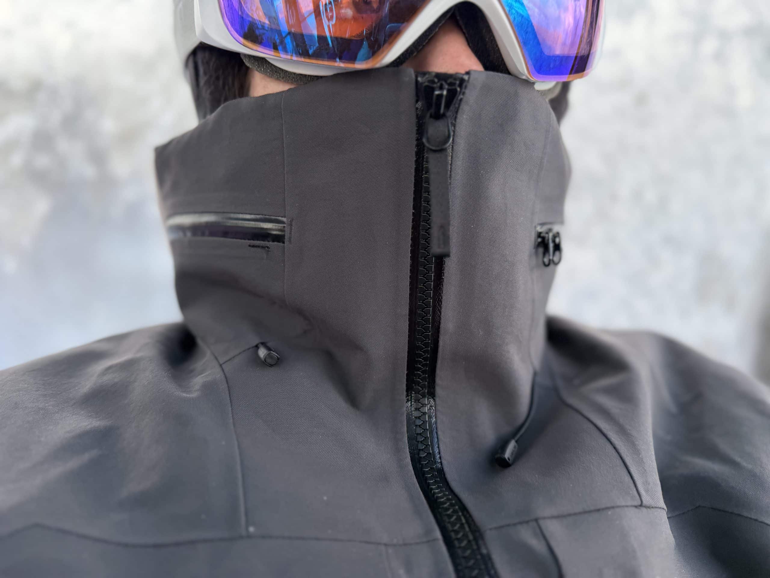 When fully zipped, the collar on the Arc'teryx Incendia Jacket is high and stiff.